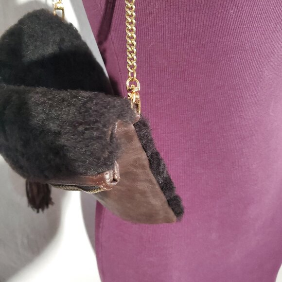 Dark Brown Leather and Sherpa Purse with Chain Strap -shipping incl - Picture 3 of 16